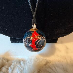 Vintage Enamel Painted Dragon Ball Pendant Necklace